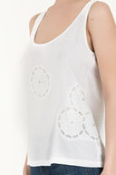 White Laser cut wide cut blouse 19562