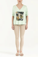 Green Strappy   V-neck  blouse  19583