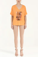 Orange Strappy   V-neck  blouse  19583