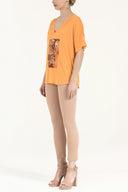 Orange Strappy   V-neck  blouse  19583