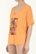 Orange Strappy   V-neck  blouse  19583