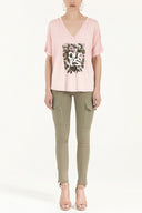 Pink Cream Strappy   V-neck  blouse  19583