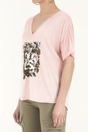 Pink Cream Strappy   V-neck  blouse  19583