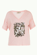 Pink Cream Strappy   V-neck  blouse  19583