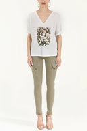 White Print Strappy   V-neck  blouse  19583