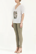 White Print Strappy   V-neck  blouse  19583