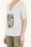 White Print Strappy   V-neck  blouse  19583