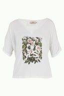 White Print Strappy   V-neck  blouse  19583