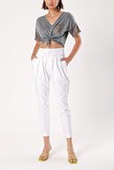 Gray PATTERNED V-NECK KNIT BLOUSE 19584