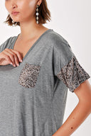 Gray PATTERNED V-NECK KNIT BLOUSE 19584