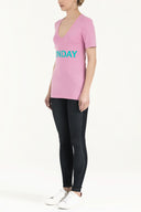 Pink V-neck  strappy   woven  blouse  19594