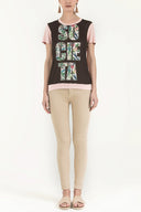 Pink Strappy   wide cut woven  blouse  19595