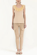 Beige Pleated  V-neck blouse  19596