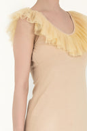Beige Pleated  V-neck blouse  19596