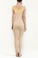 Beige Pleated  V-neck blouse  19596