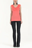 Coral Pleated  V-neck blouse  19596