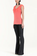 Coral Pleated  V-neck blouse  19596