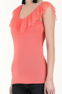 Coral Pleated  V-neck blouse  19596