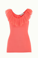 Coral Pleated  V-neck blouse  19596