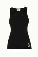 Black Emboridered strappy knit blouse 19607