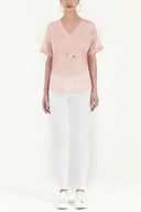 Pink Embroidered V-neck wide cut blouse 19617