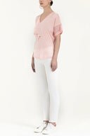 Pink Embroidered V-neck wide cut blouse 19617