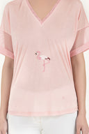 Pink Embroidered V-neck wide cut blouse 19617