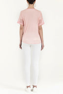 Pink Embroidered V-neck wide cut blouse 19617