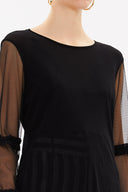 Black Pleated sleeve tulle blouse  19657