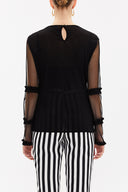 Black Pleated sleeve tulle blouse  19657