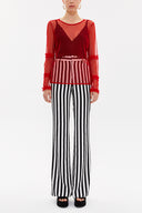 Red Pleated sleeve tulle blouse  19657