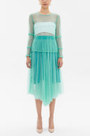 Green Pleated sleeve tulle blouse  19657