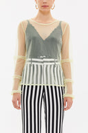 Beige Pleated sleeve tulle blouse  19657