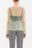 Beige Pleated sleeve tulle blouse  19657