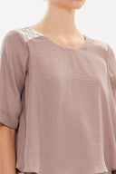 Salmon Lace combined asymmetric  blouse  19658