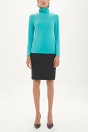 Green Turtleneck woven  blouse  19665