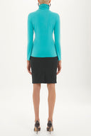 Green Turtleneck woven  blouse  19665