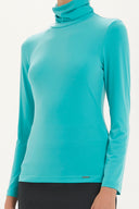 Green Turtleneck woven  blouse  19665