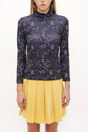 Patterned Turtleneck woven  blouse  19665