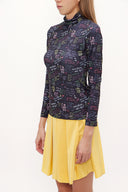 Patterned Turtleneck woven  blouse  19665