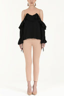Black Lace-up cold shoulder blouse  19669