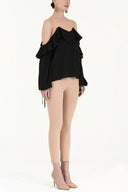 Black Lace-up cold shoulder blouse  19669