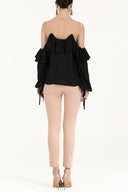 Black Lace-up cold shoulder blouse  19669