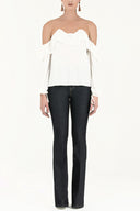 White Lace-up cold shoulder blouse  19669