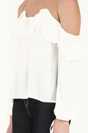 White Lace-up cold shoulder blouse  19669