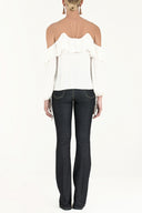White Lace-up cold shoulder blouse  19669