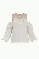 White Lace-up cold shoulder blouse  19669