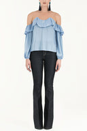 Blue Lace-up cold shoulder blouse  19669