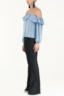 Blue Lace-up cold shoulder blouse  19669