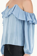 Blue Lace-up cold shoulder blouse  19669